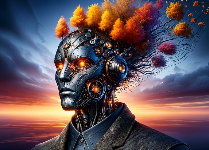 Futuristic Robot Amidst Nature's Embrace
