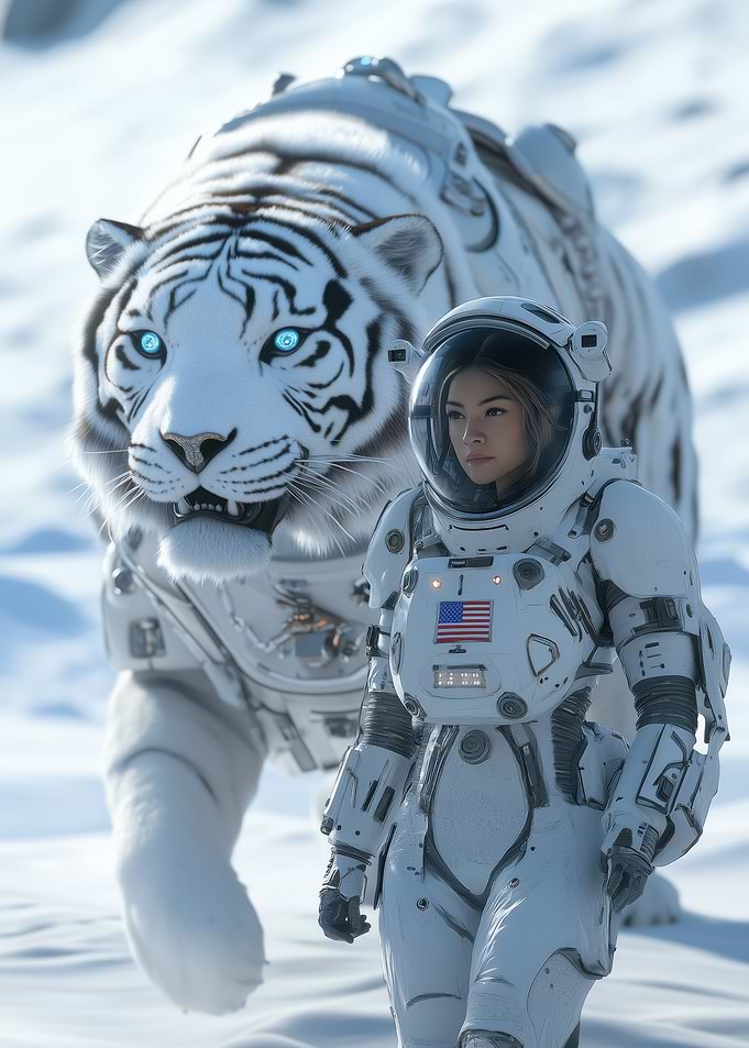 Astronaut and White Tiger
