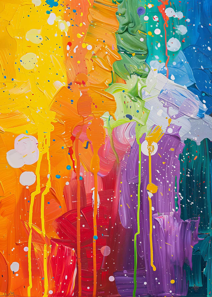 Abstract Dripping Rainbow Painting