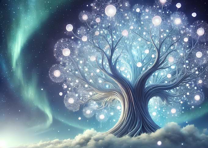 Glowing Tree in Night Sky