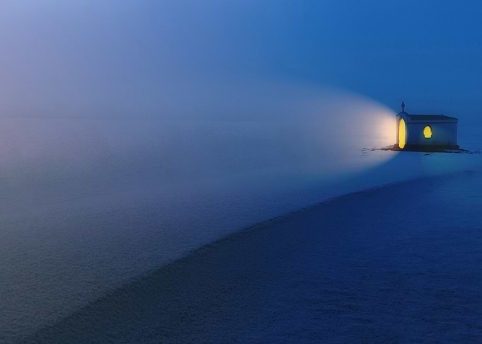 Luminous Chapel in Fog