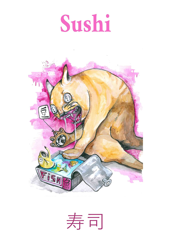 Cat Eating Sushi