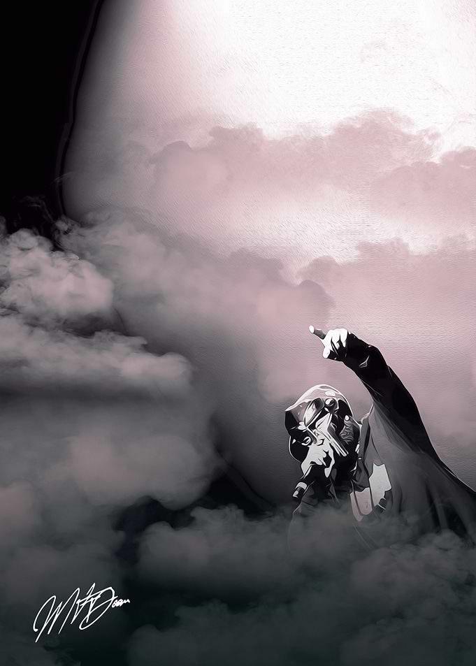 Masked Figure in Clouds