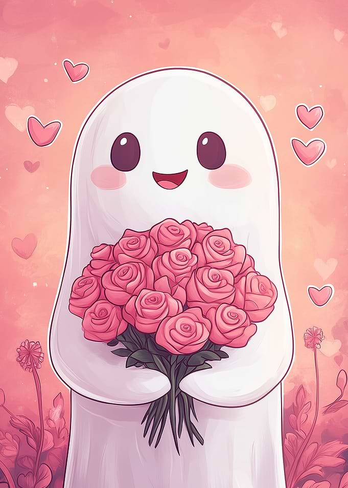 Cute Ghost with Roses
