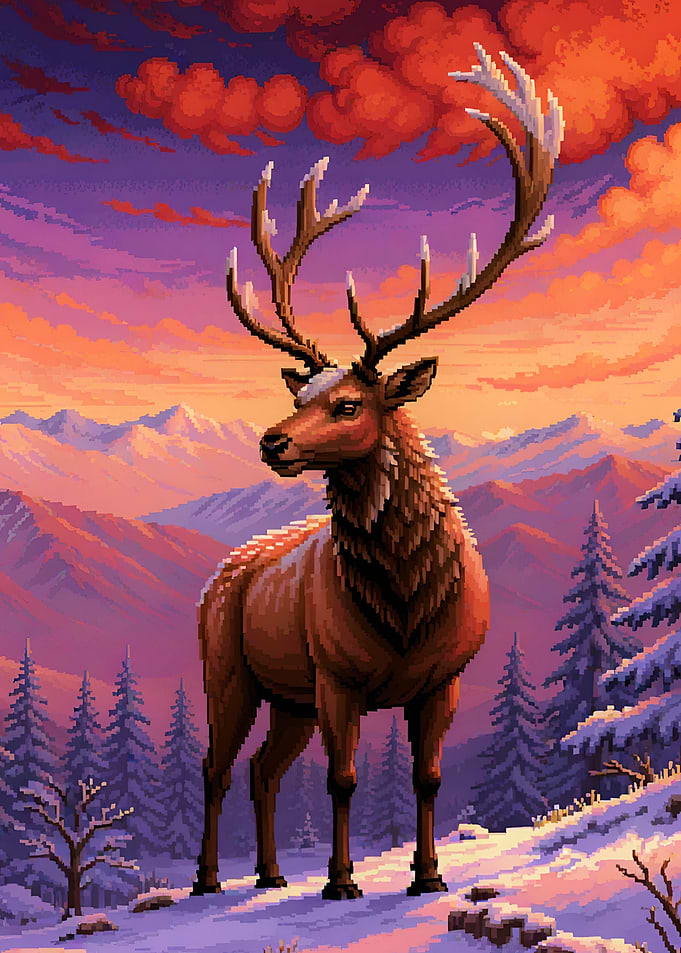 Pixelated Deer Sunset