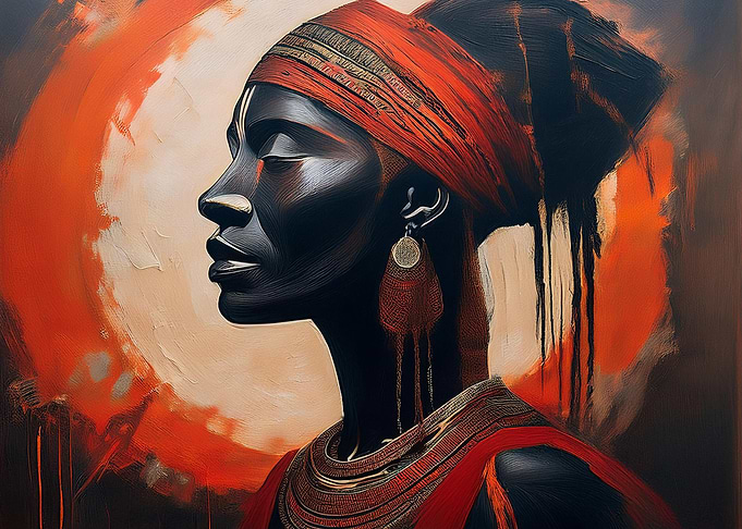 ethnic silhouette in black and red
