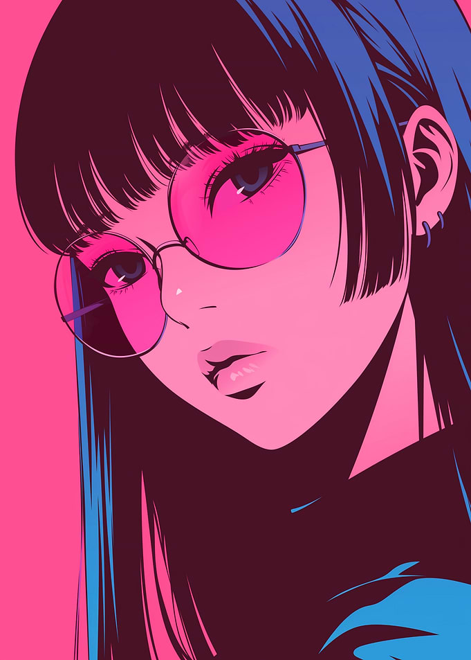 Anime Girl with Pink Glasses