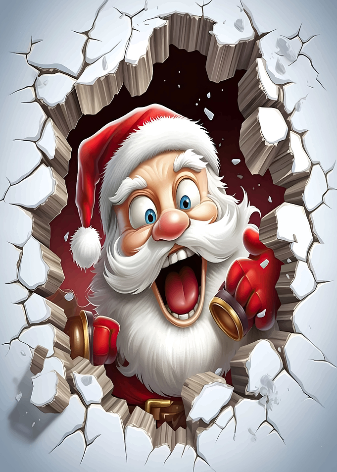 Santa Claus Breaking Through Wall