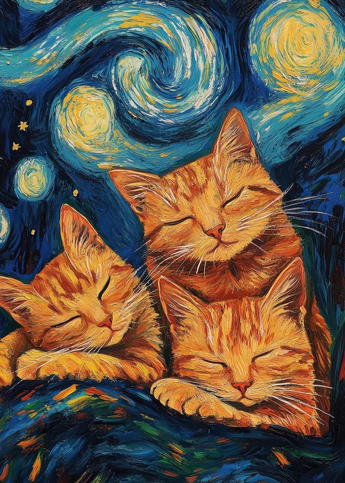 Starry Night Sleeping Cats
