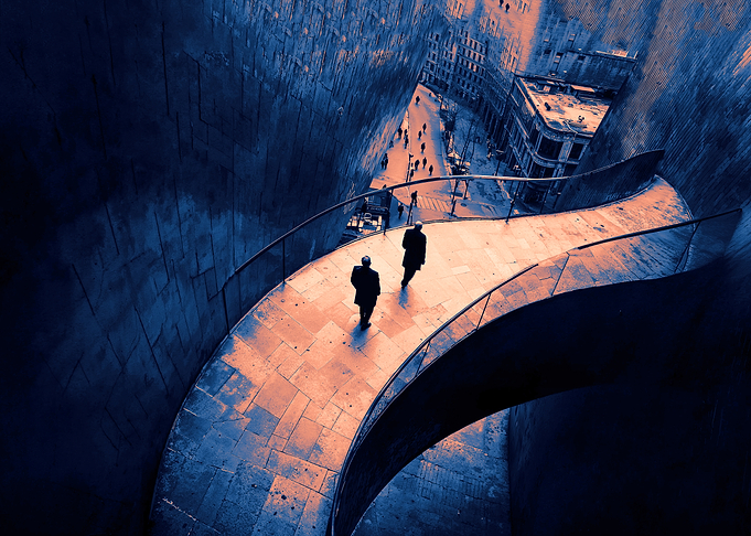 Two Figures on a Curved Bridge