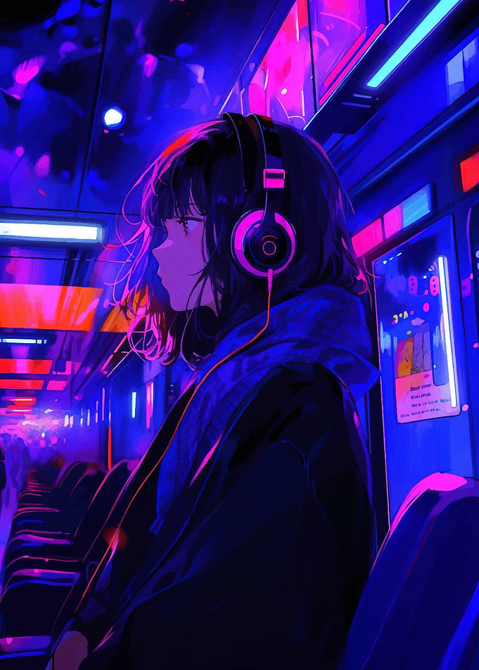 Anime Girl in Neon Train