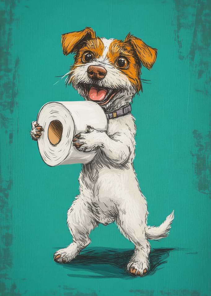 Dog Holding Toilet Paper