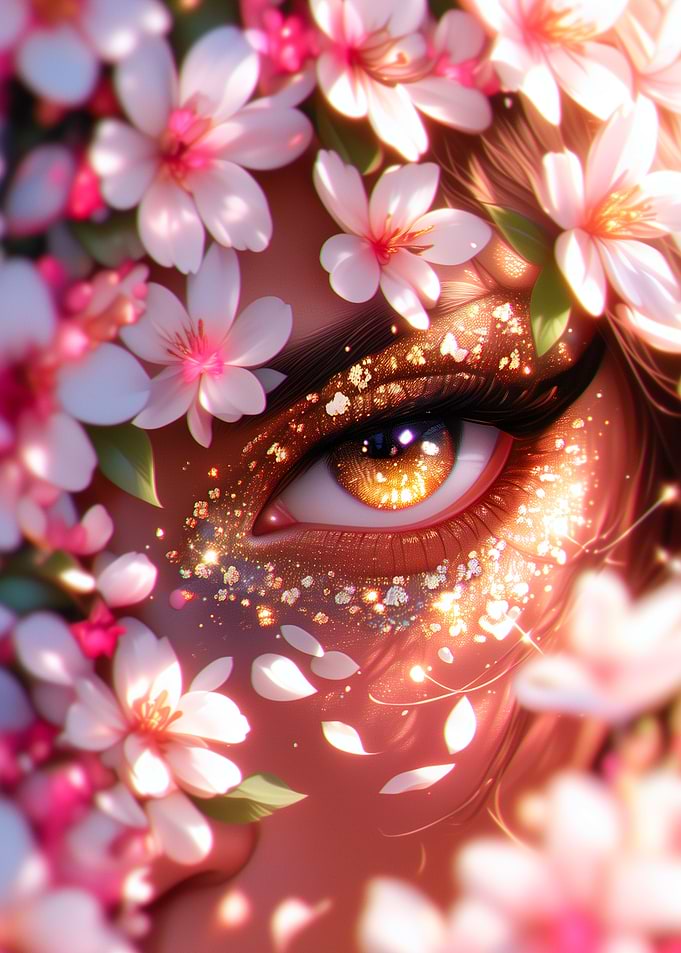 Golden Eye with Cherry Blossoms