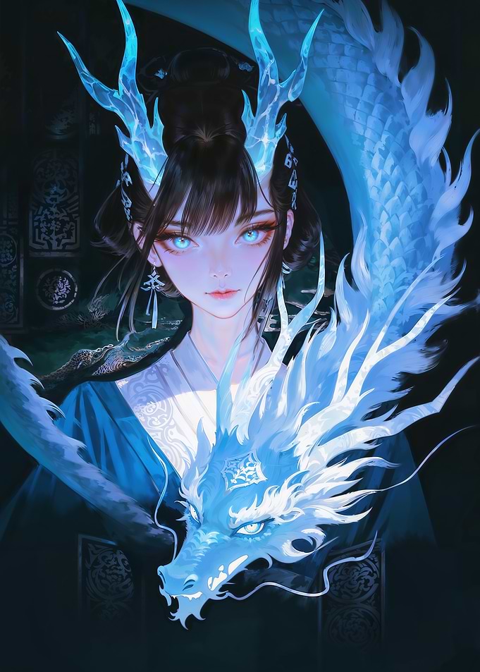 Anime Girl with Blue Dragon