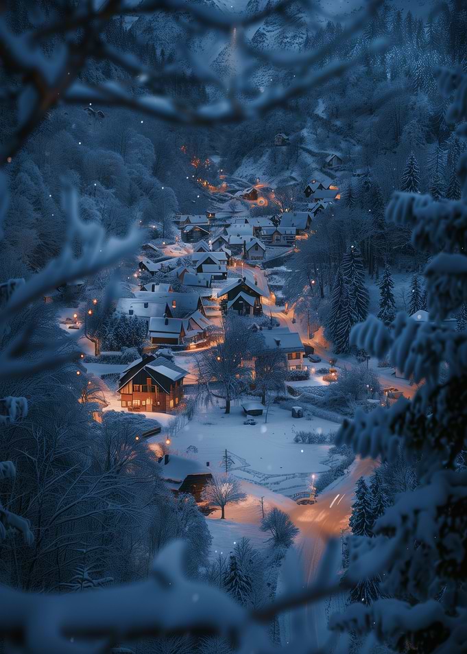 Winter Snowy Village Night