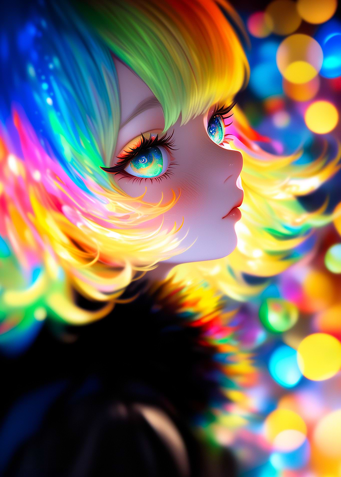 Anime Girl with Rainbow Hair
