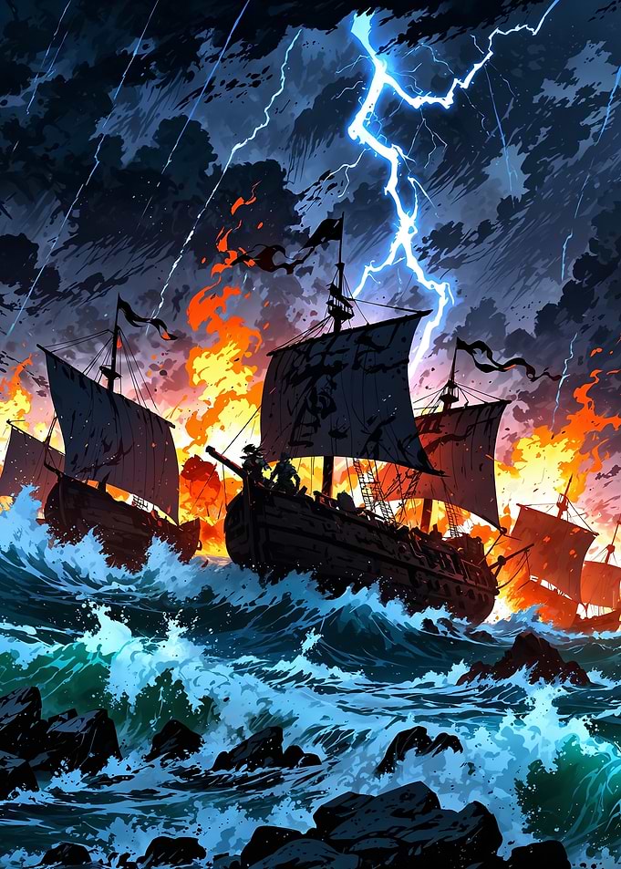 Ships in Stormy Sea