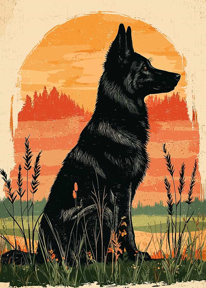 German Shepherd Silhouette Sunset