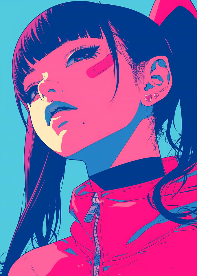 Anime Girl in Pink and Blue