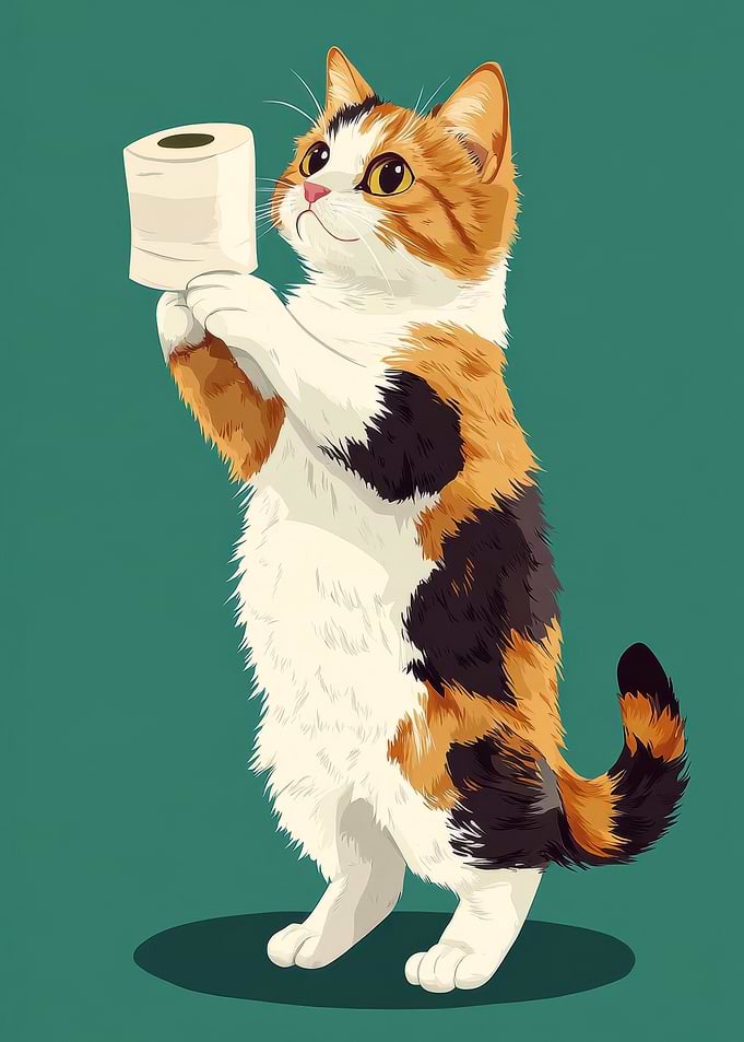 Calico Cat Holding Toilet Paper