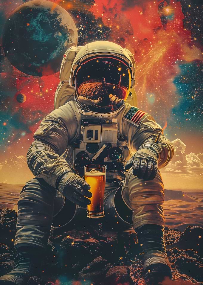 Astronaut with Beer in Space