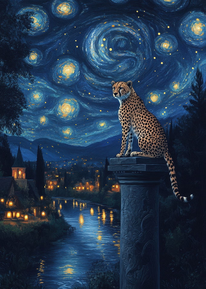 Cheetah Under Starry Night