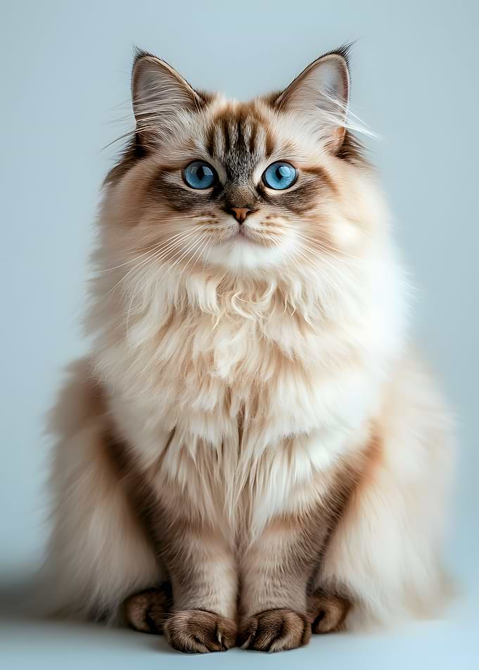 Fluffy Brown Cat with Blue Eyes