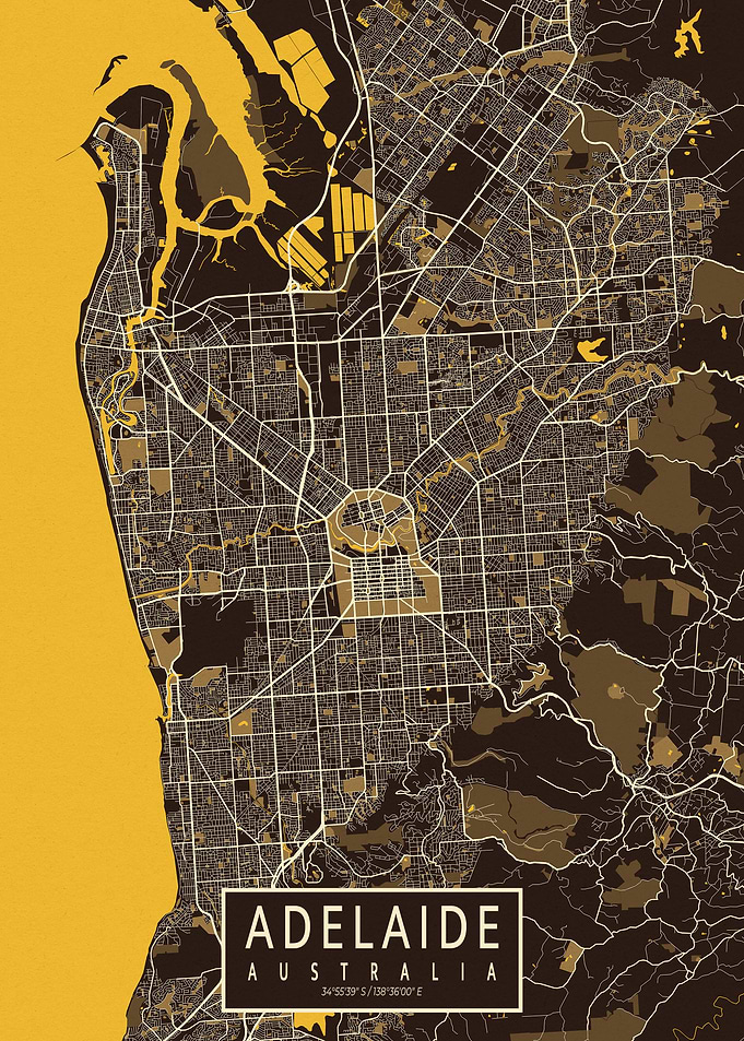 Adelaide City Map Australia Pastel