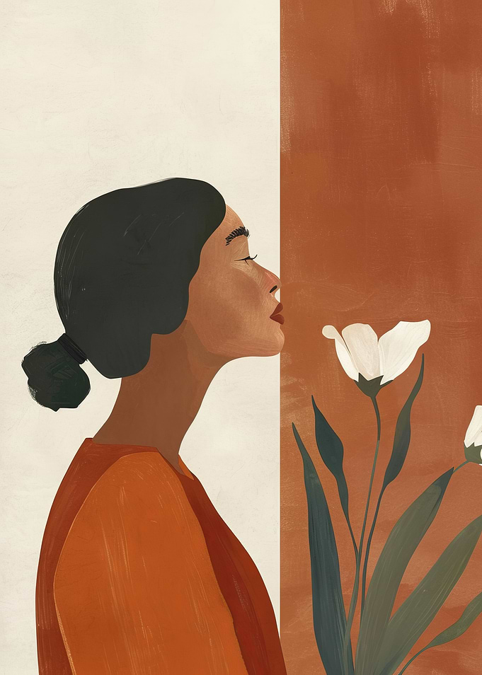 Woman Inhaling Flower