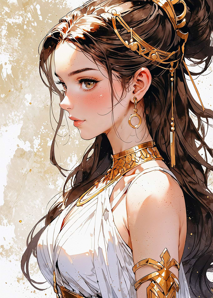 Anime Goddess with Golden Jewelry
