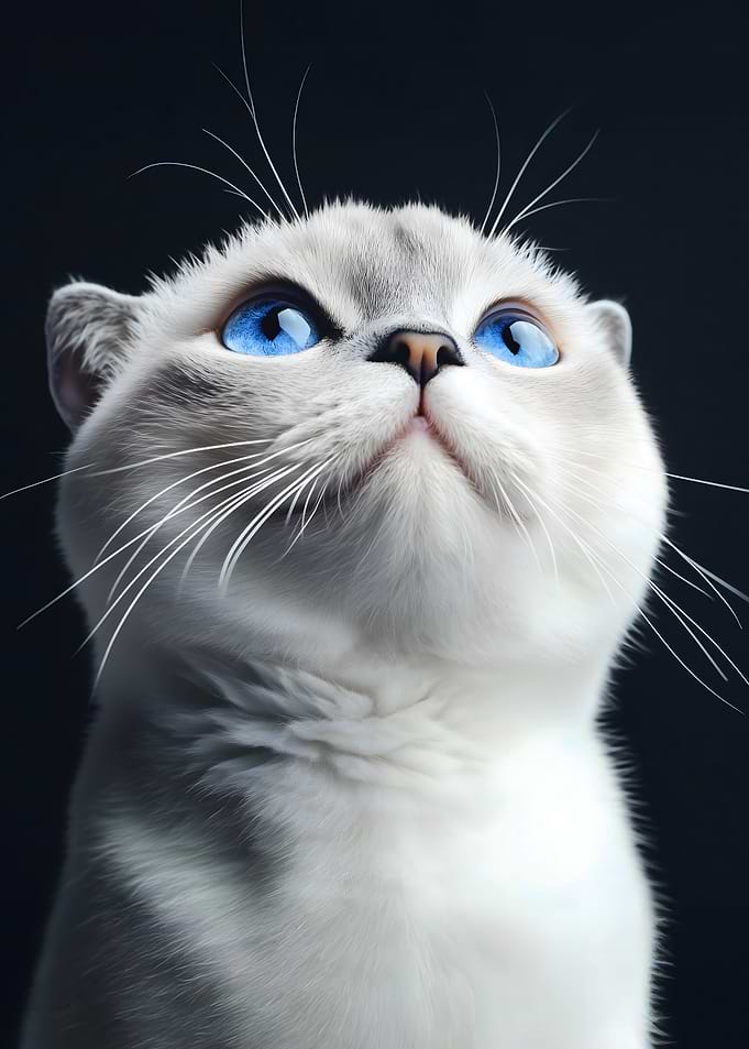 White Scottish Fold Cat with Blue Eyes