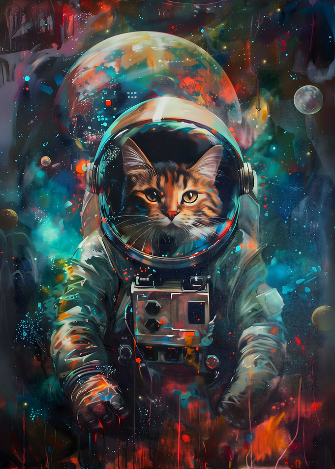Colorful Cat Astronaut in Space