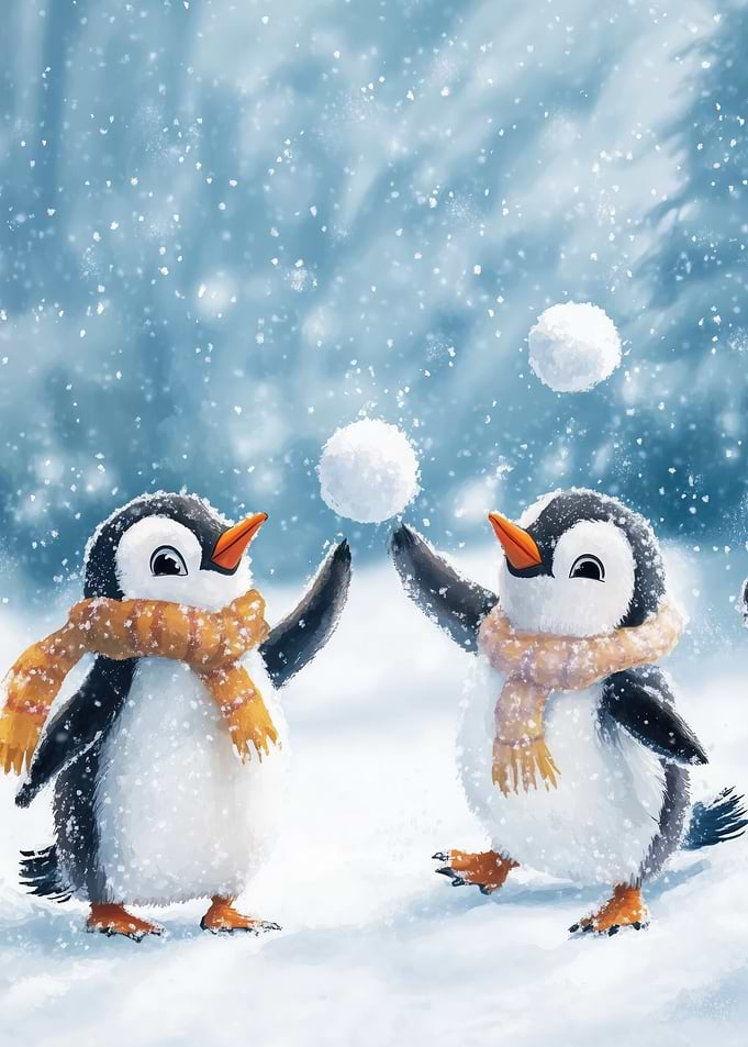 Playful Penguins in Winter