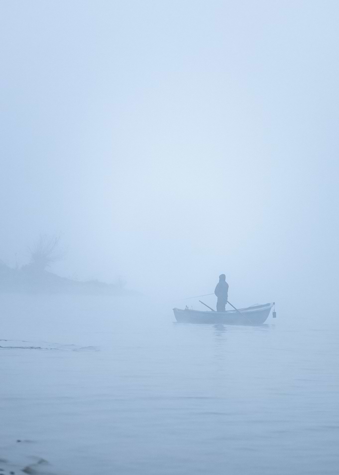 Solitary Figure in Fog, Fisherman