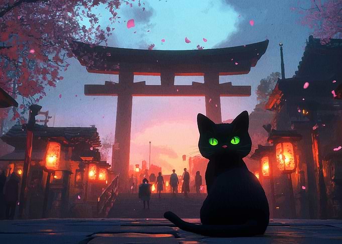 Black Cat in Japanese Setting