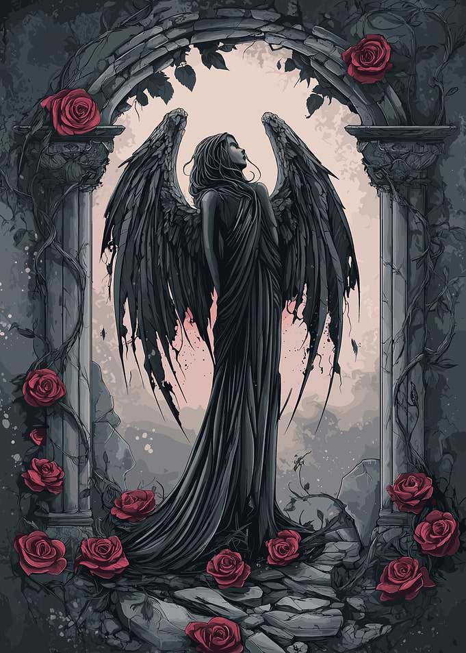 Dark Gothic Angel in Ruins
