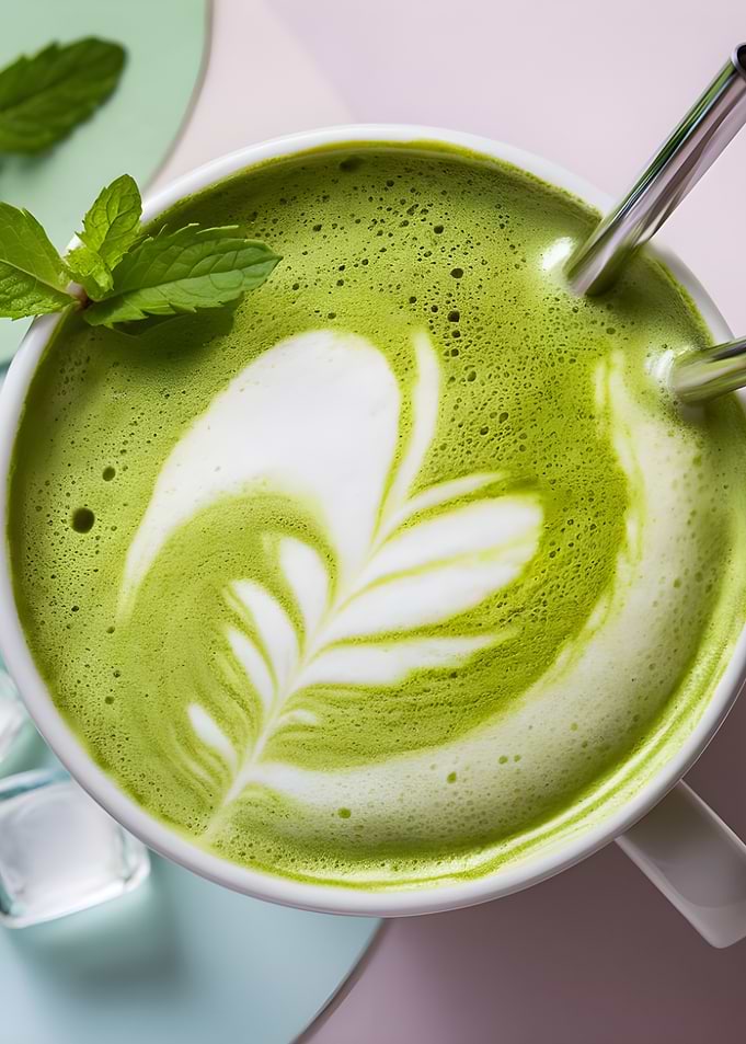 Matcha Latte with Leaf Design