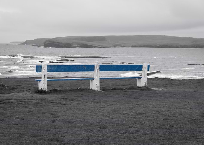 Blue Bench by the Sea