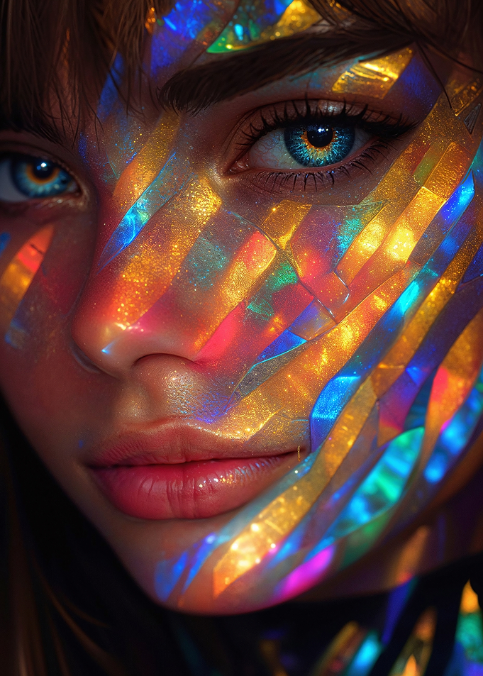 Woman's Face with Holographic Stripes