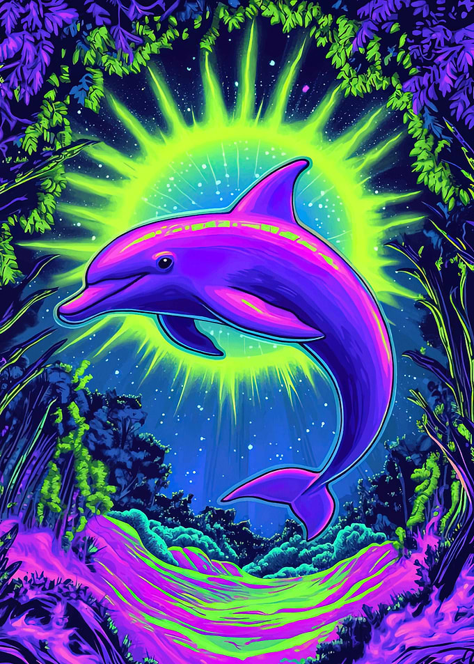 Neon Dolphin Sunset