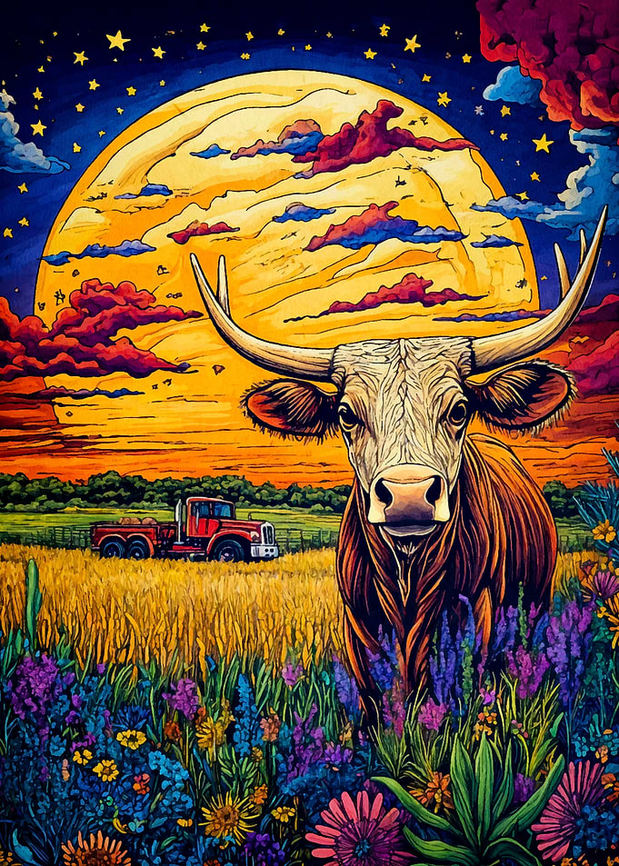 Highland Cow Starry Night