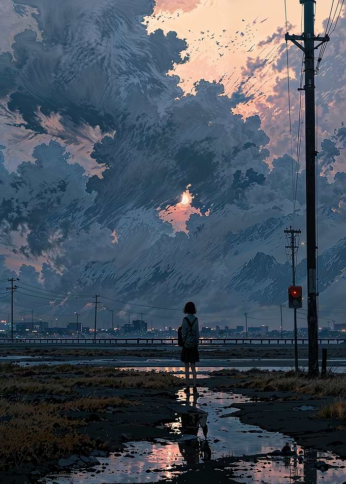 Silhouette Under Dramatic Sky