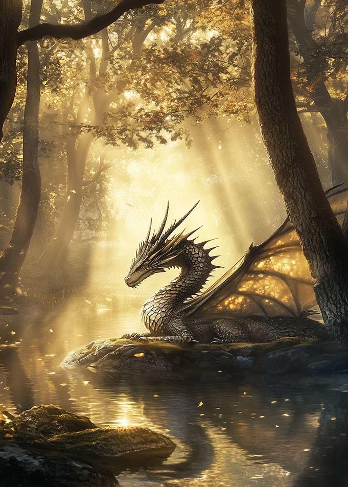 Golden Dragon in Forest