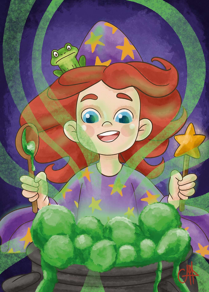 Young Witch Brewing Potion