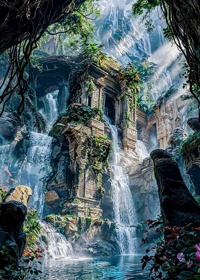 Jungle Temple Waterfall
