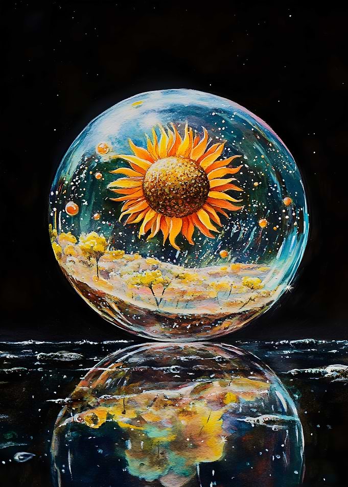 A floating glass orb contains Art