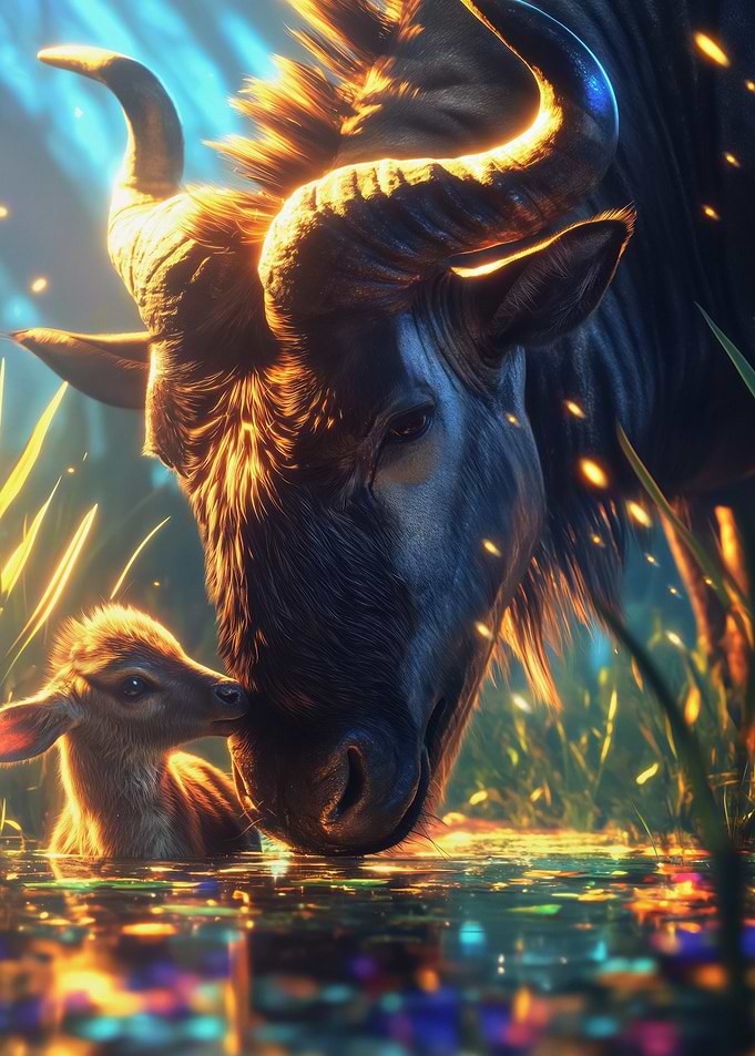 Wildebeest and Calf