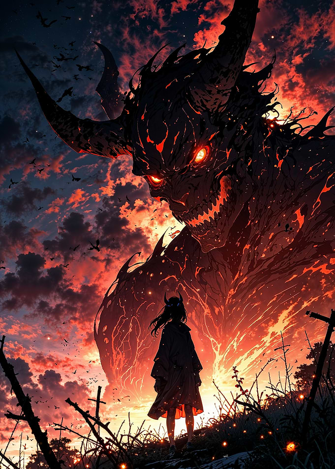 Demon and Girl Silhouette