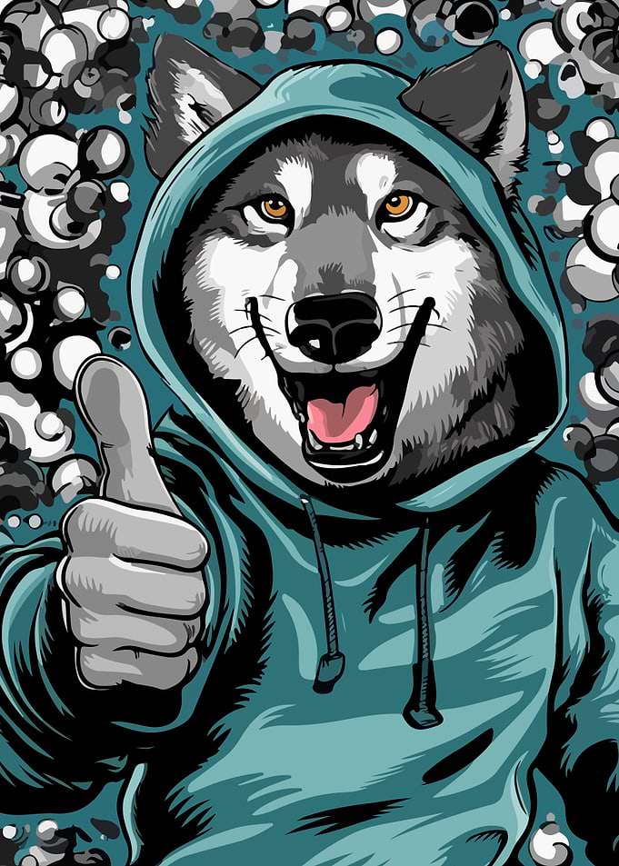 Wolf in Hoodie Thumbs Up