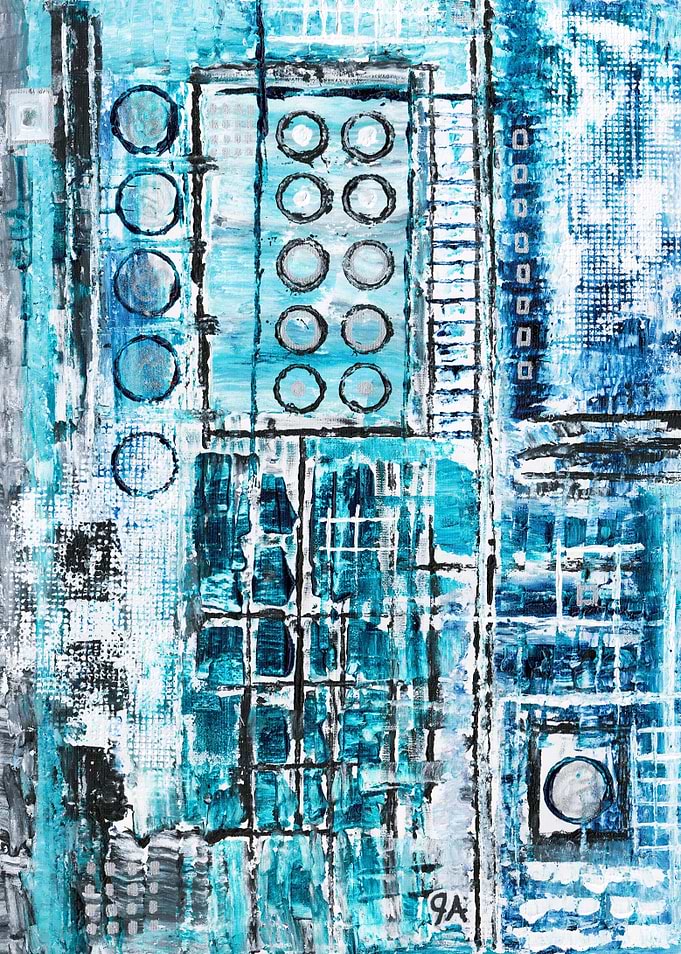 Abstract Blue and Grey 'Mood Factory' Painting